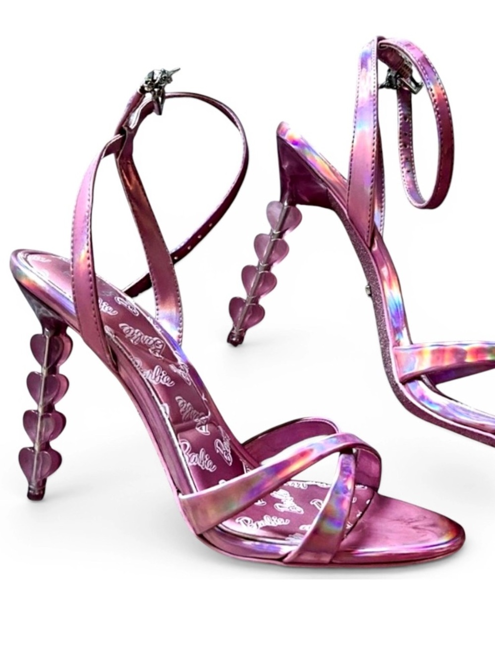 🛍️Barbie X Aldo Collab Iridescent Pink Strappy Heels with Heart Stacked Heel